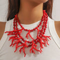 Collier Triple Rang Ras de Cou Corail rouge