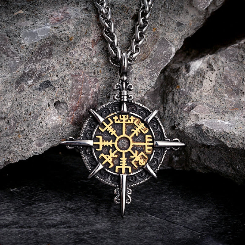 Collier Viking avec Pendentif Compas Vegvisir or