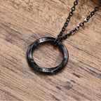 Viking Necklace Round Rune Pendant Black