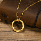 Viking Necklace Round Rune Pendant Gold