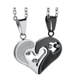 Colliers pour Couples Meilleurs Amis Pendentif Coeur argent et noir 2