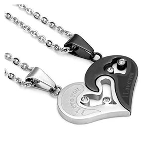 Colliers pour Couples Meilleurs Amis Pendentif Coeur argent et noir 2