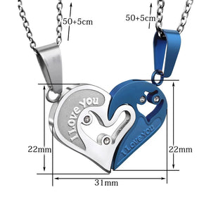 Colliers pour Couples Meilleurs Amis Pendentif Coeur argent et bleu