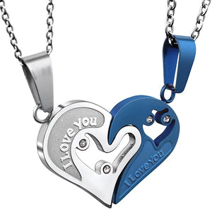 Colliers pour Couples Meilleurs Amis Pendentif Coeur argent et bleu