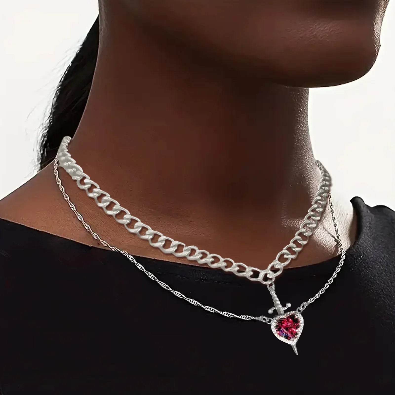 Couple Necklaces Sword and Heart Pendant 
