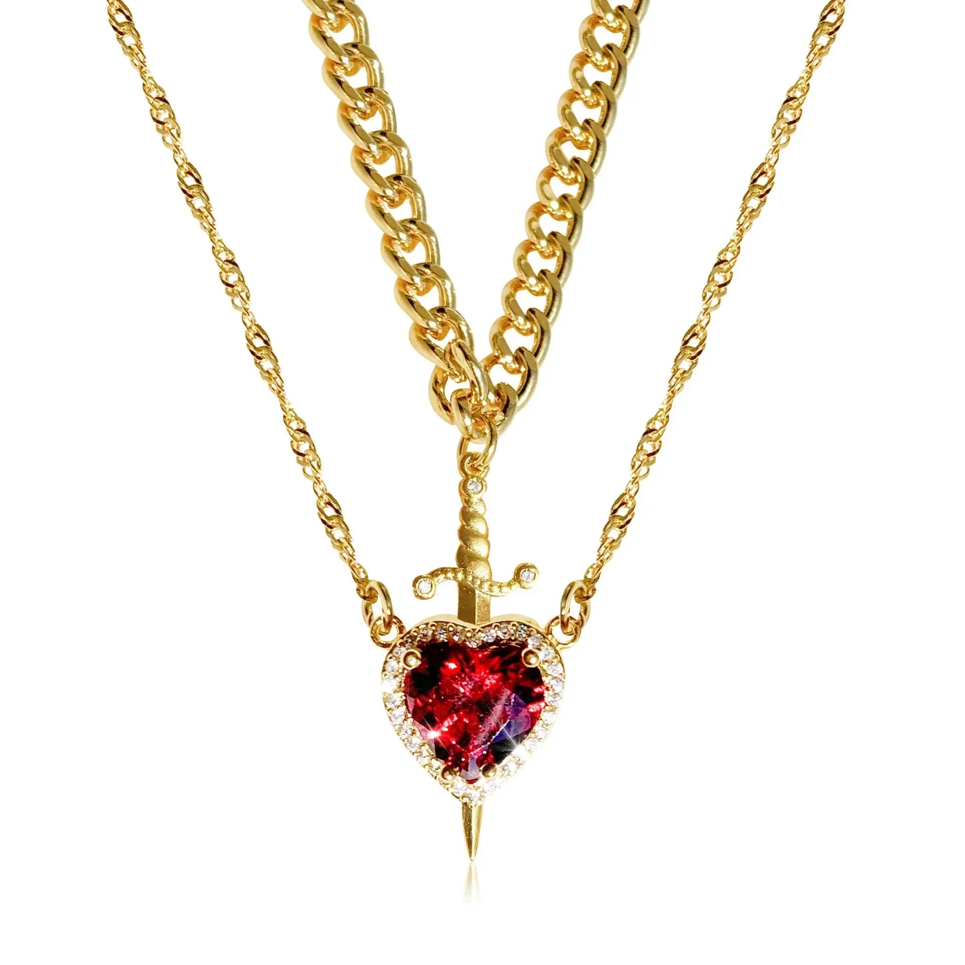 Couple Necklaces Sword and Heart Pendant 
