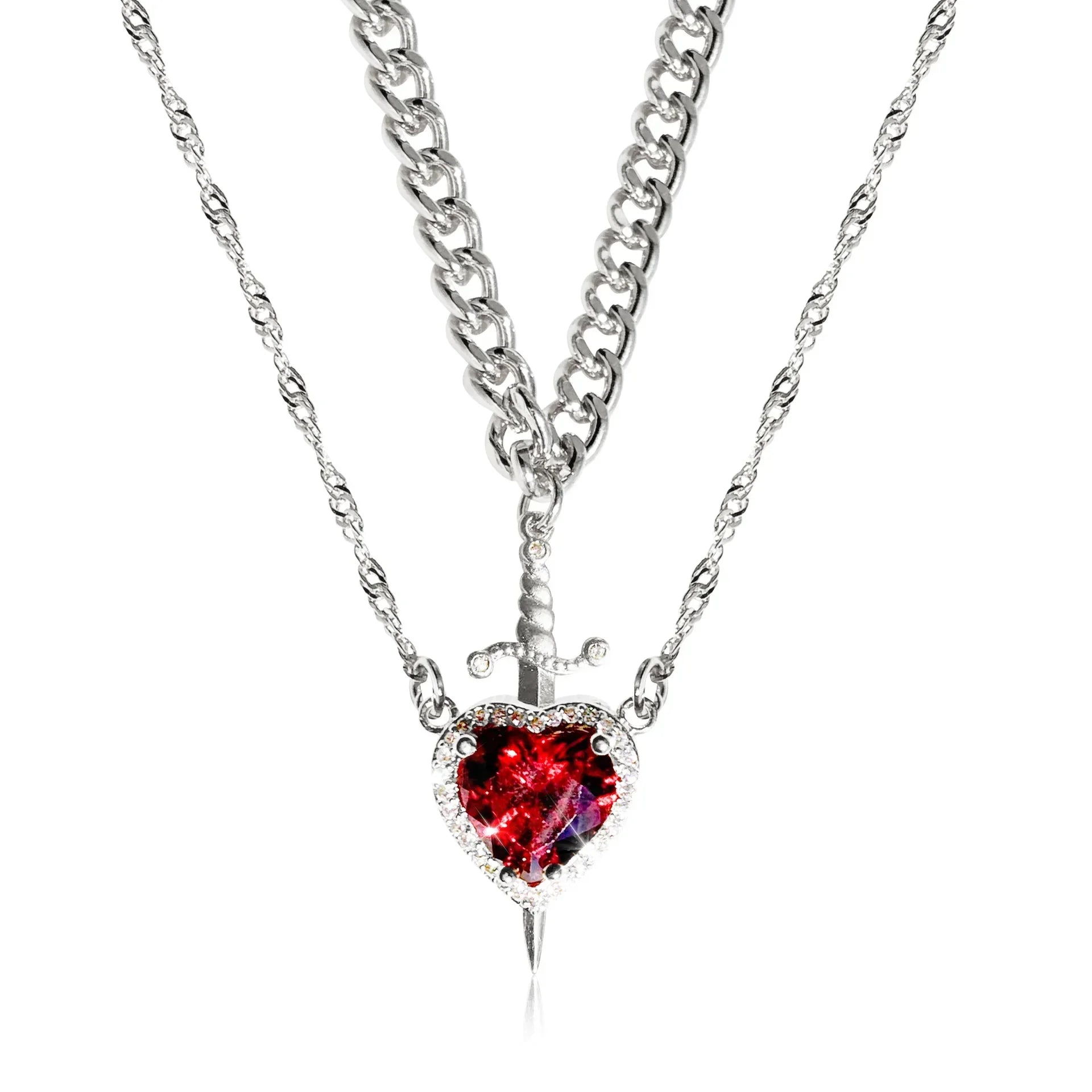 Couple Necklaces Sword and Heart Pendant 