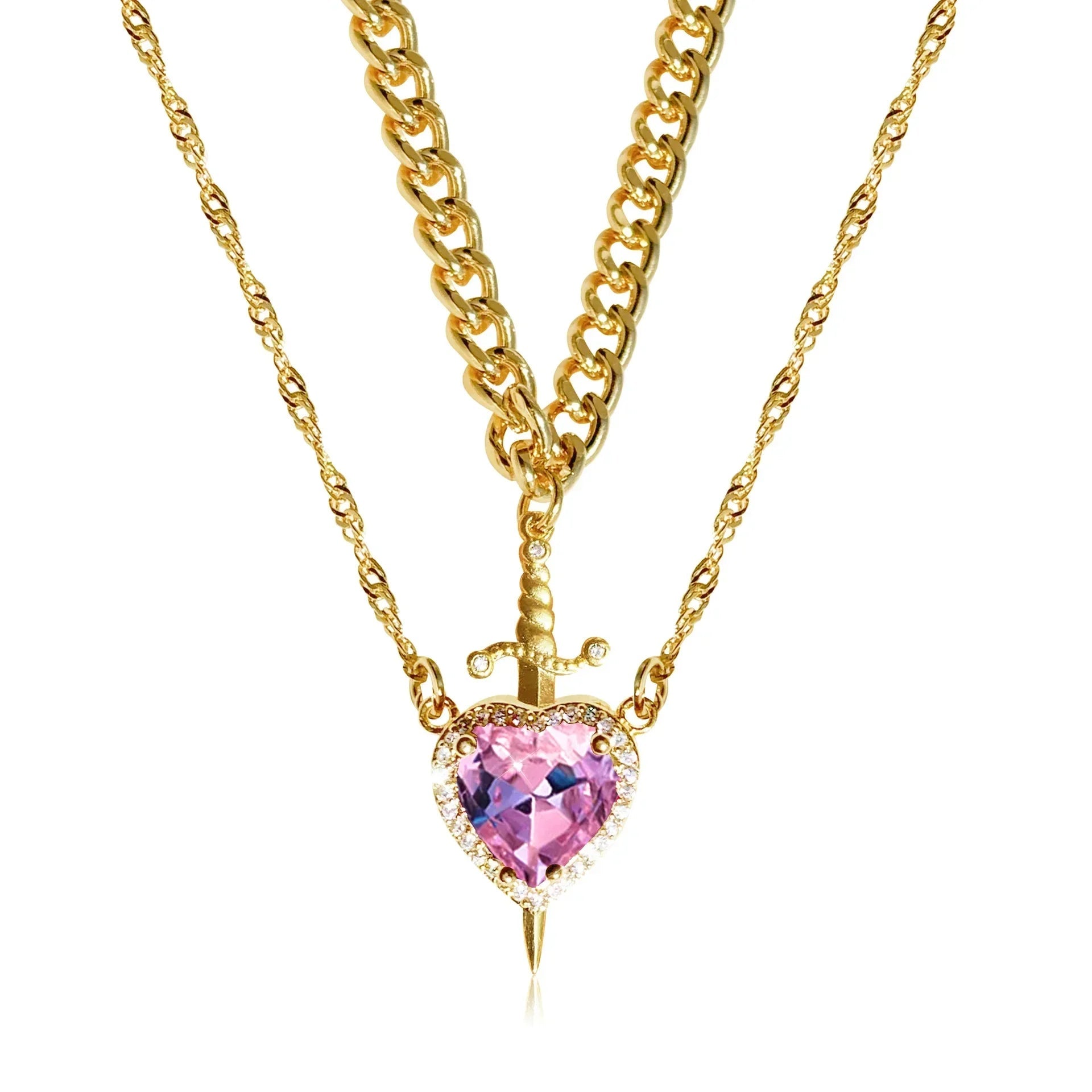 Couple Necklaces Sword and Heart Pendant 