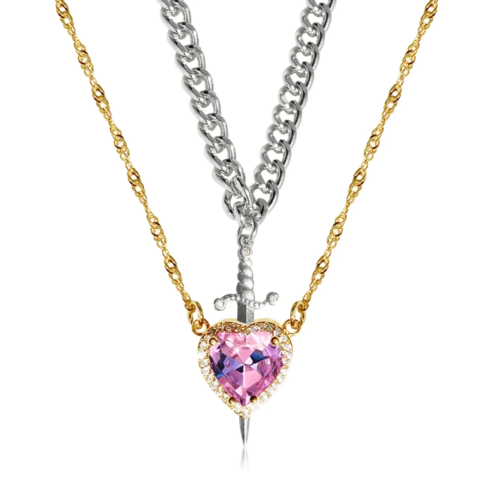 Couple Necklaces Sword and Heart Pendant 