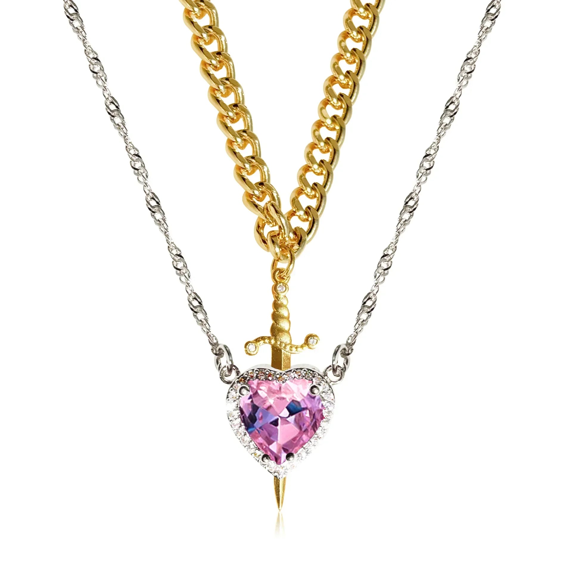 Couple Necklaces Sword and Heart Pendant 