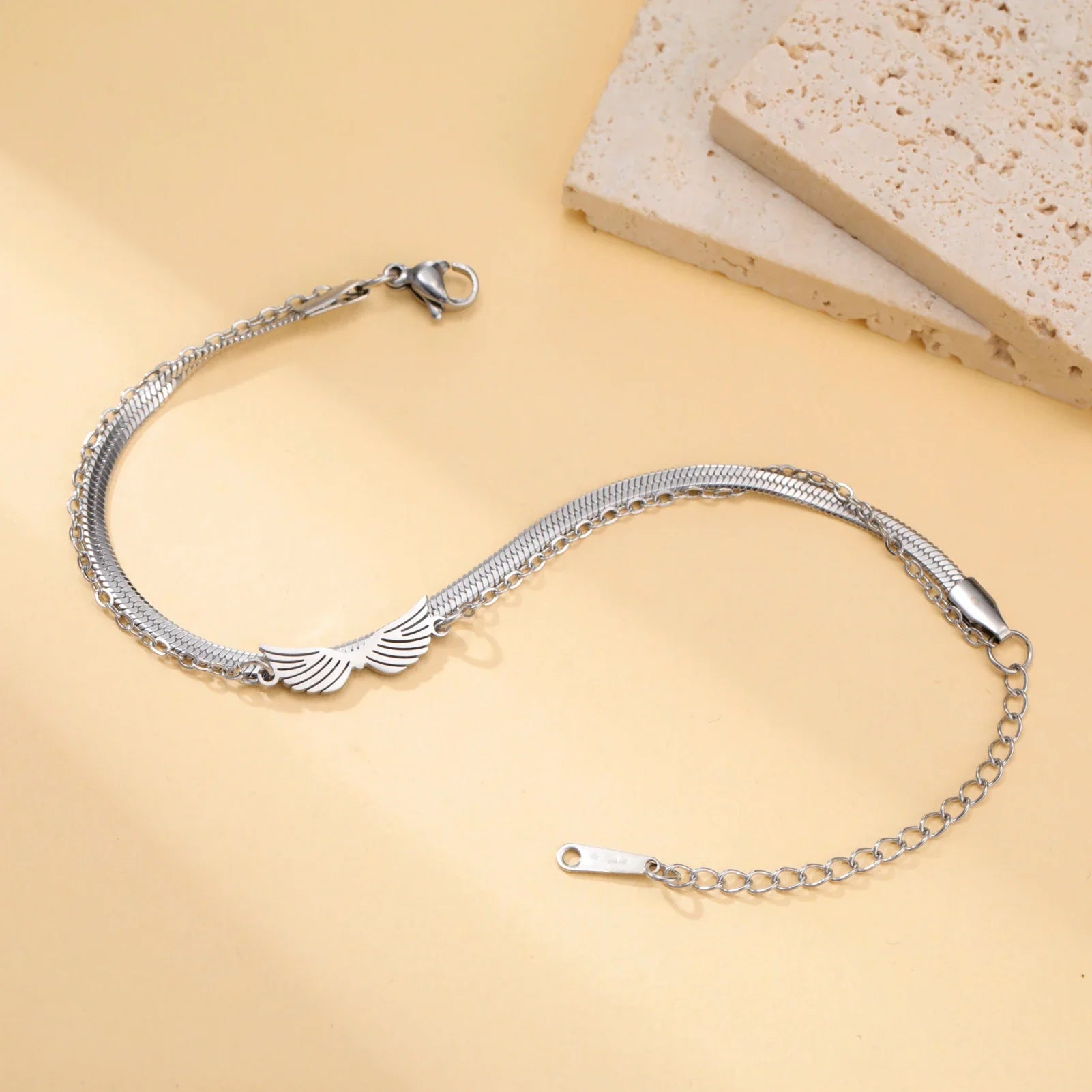 Bracelet double ailes d'ange argent