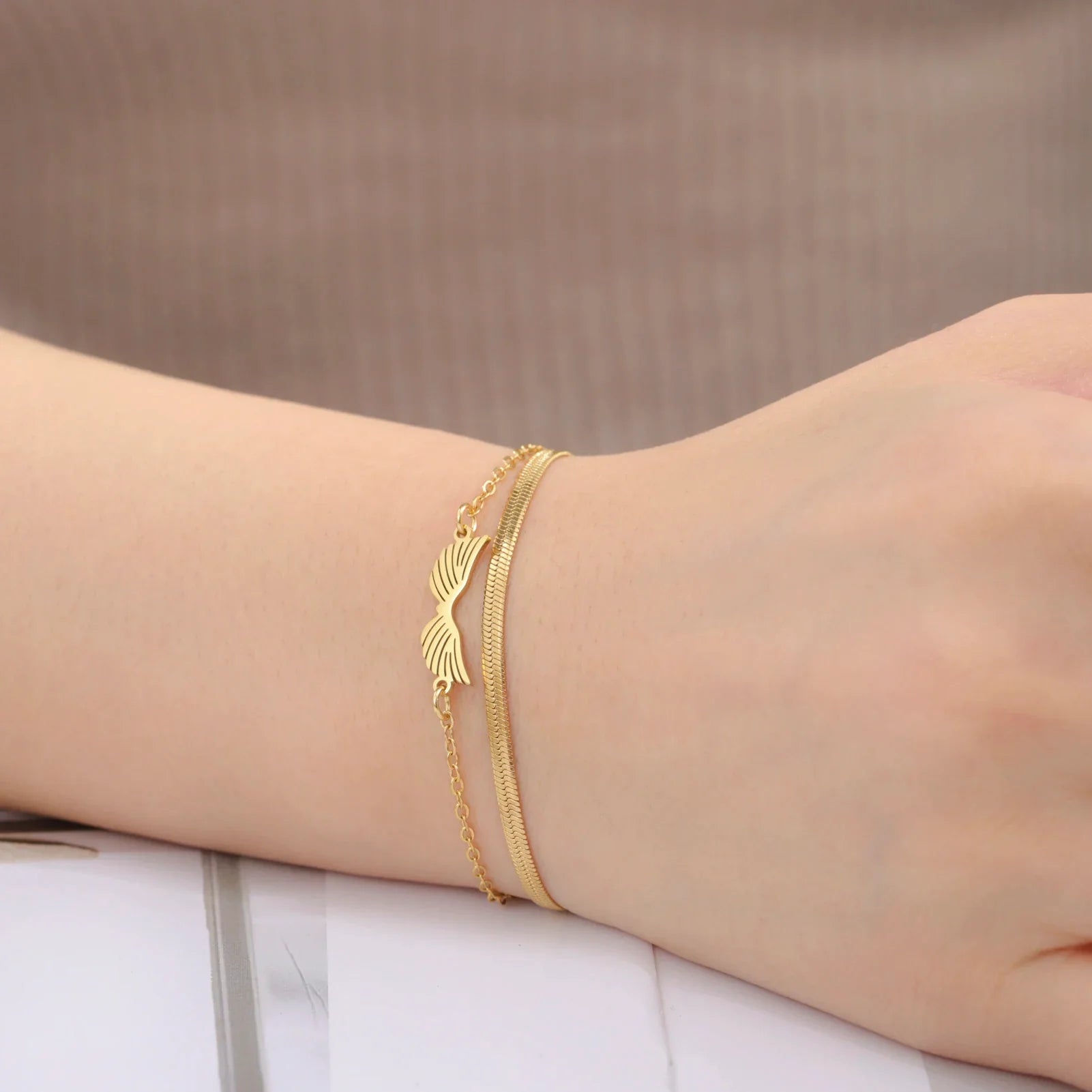 Bracelet double ailes d'ange or