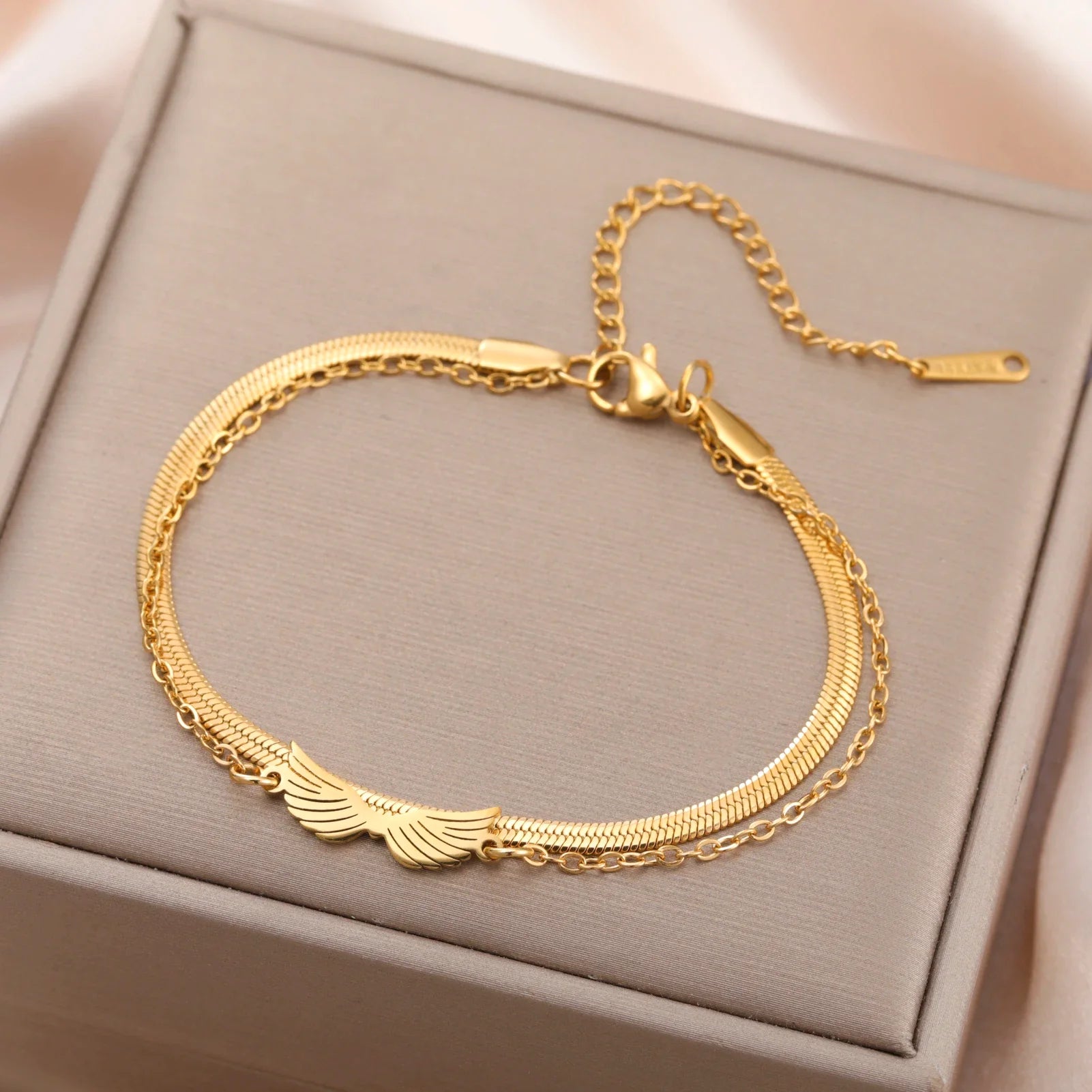 Bracelet double ailes d'ange or