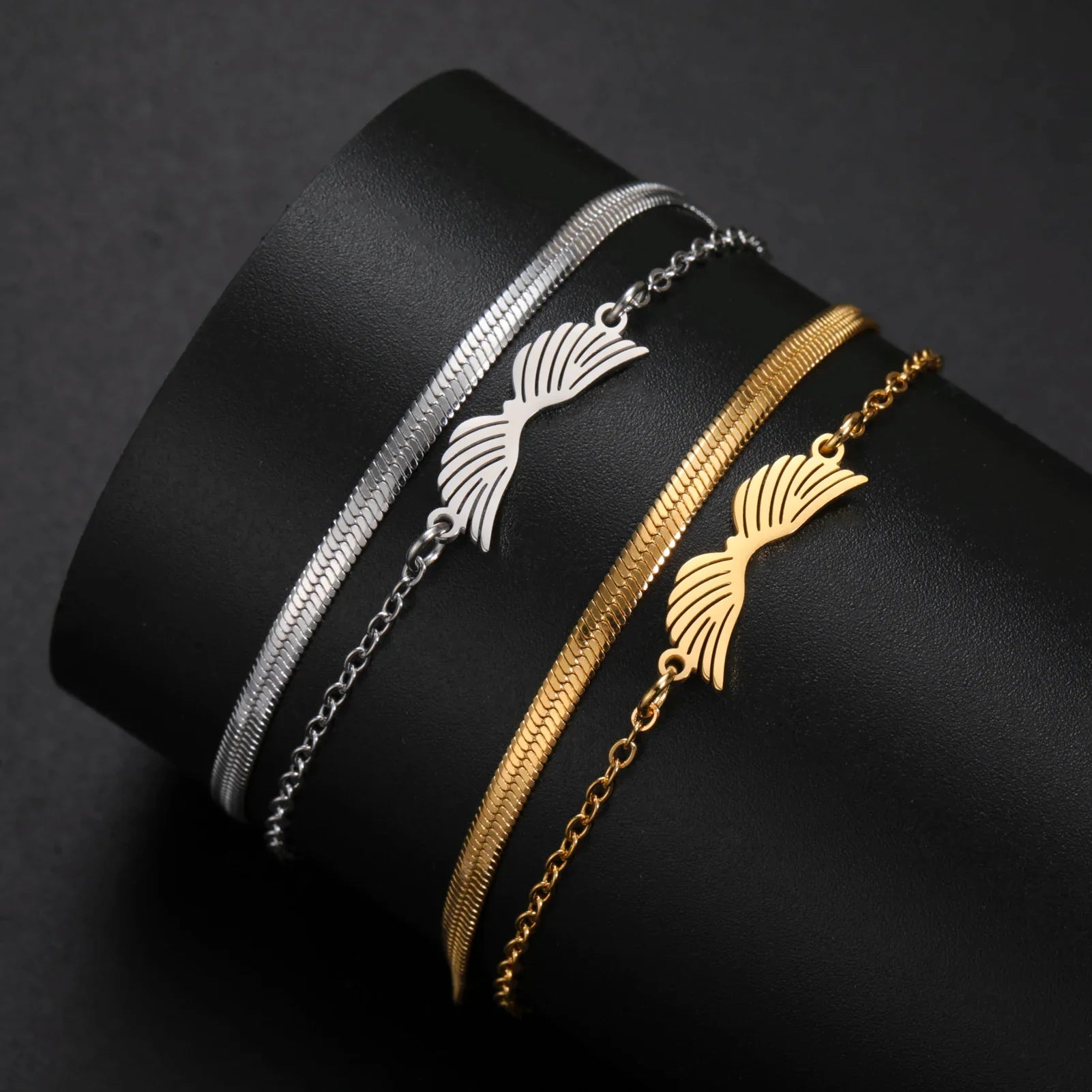 Bracelet double ailes d'ange or