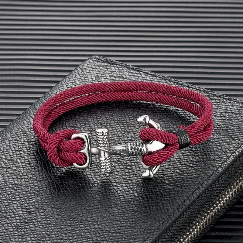 Bracciale doppia ancora da uomo rosso