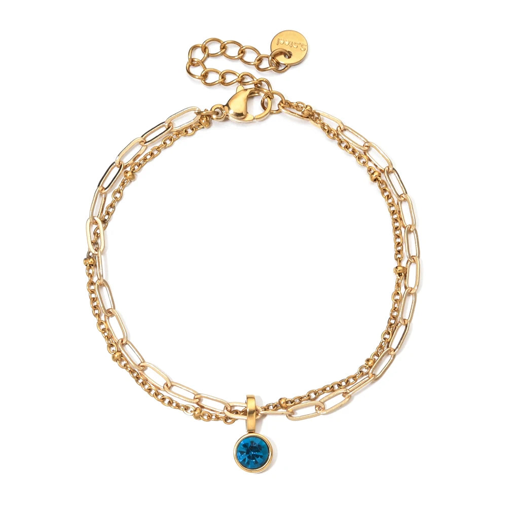 Double bracelet doré avec pierre de naissance