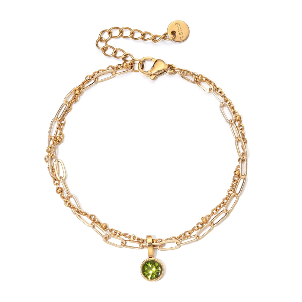 Double bracelet doré avec pierre de naissance