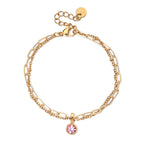 Double bracelet doré avec pierre de naissance