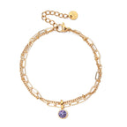 Double bracelet doré avec pierre de naissance