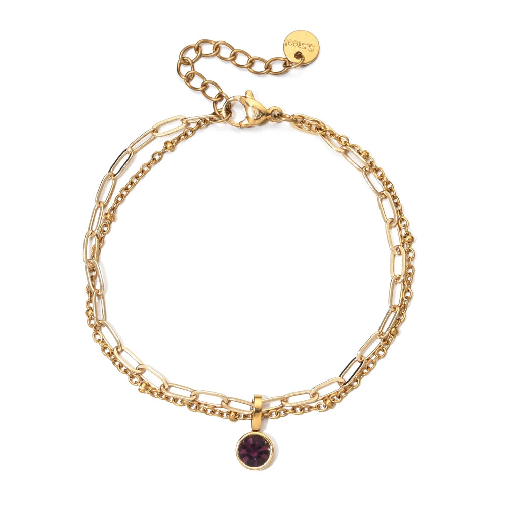 Double bracelet doré avec pierre de naissance