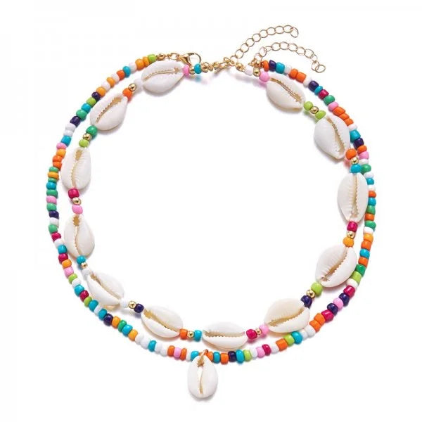 Double cowrie shell necklace multicoloured