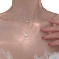 Double Collier Pendentif Lune et Etoile pour Femme