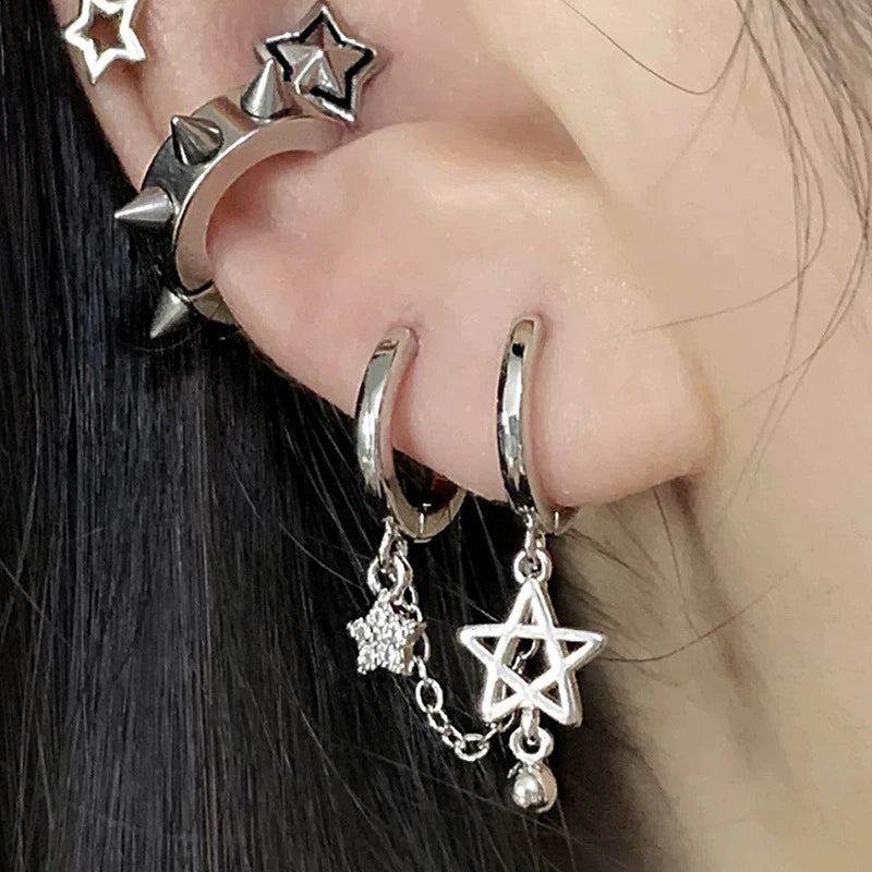 Doubles Boucles d'Oreilles Créoles Etoiles de David
