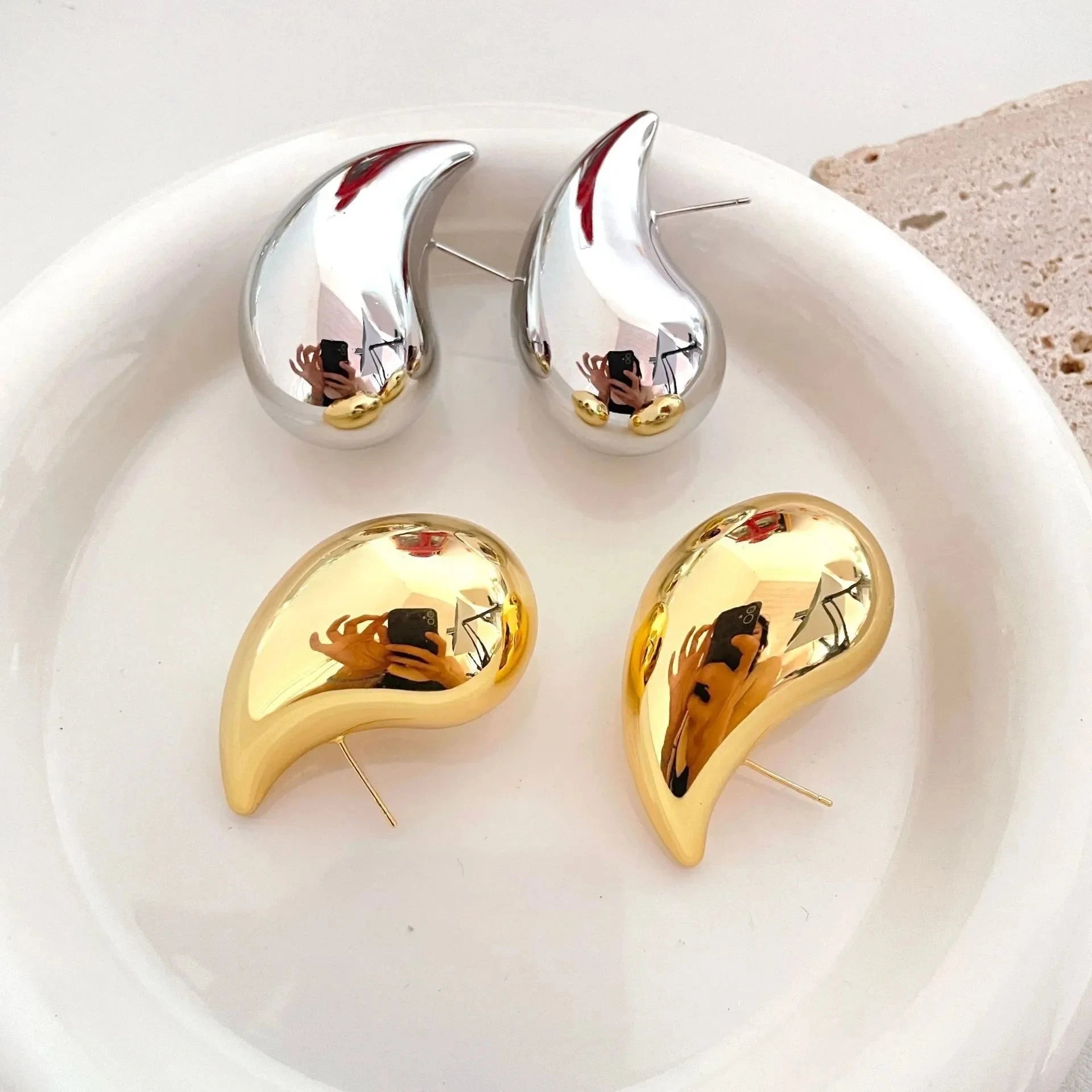 Grandes Boucles Clou d'Oreilles Goutte d'Eau argent