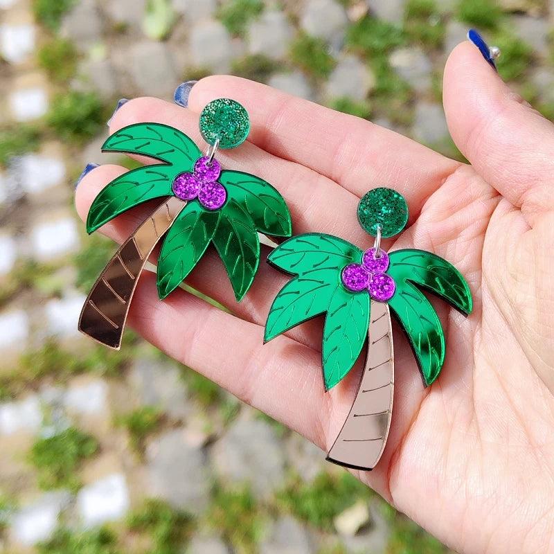 Große bunte Ohrringe Palme grün