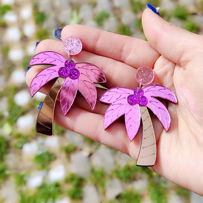 Große bunte Ohrringe Palme rosa