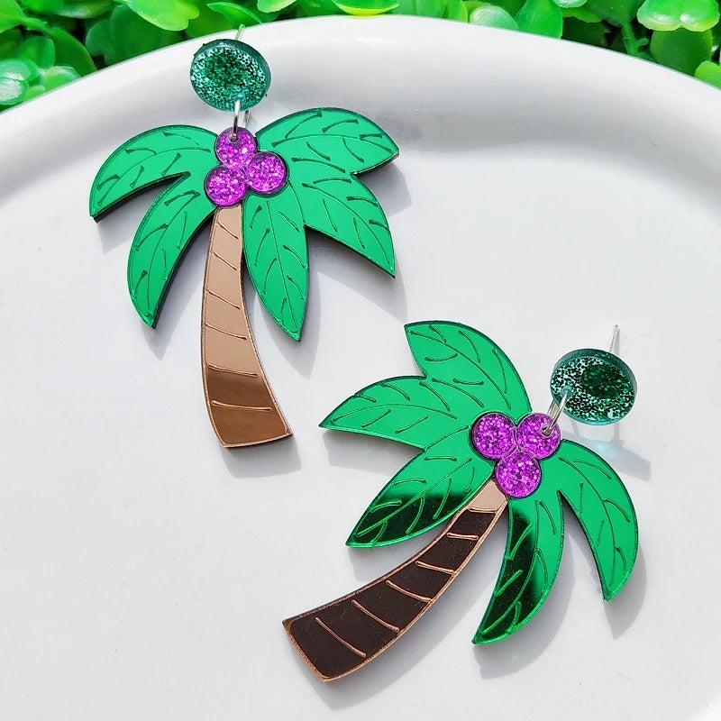 Große bunte Ohrringe Palme grün