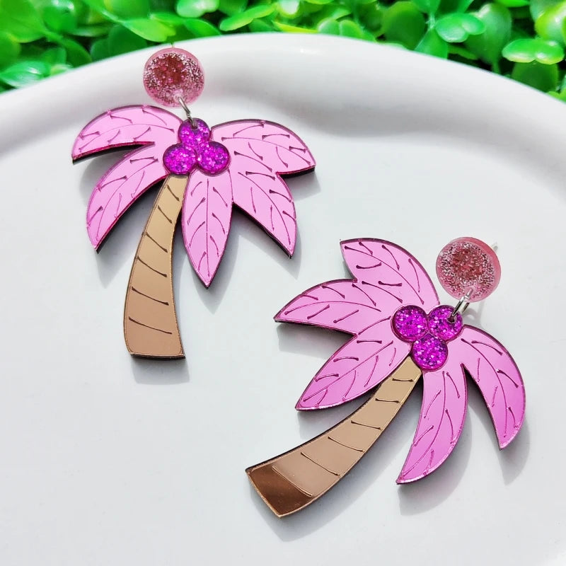 Große bunte Ohrringe Palme rosa