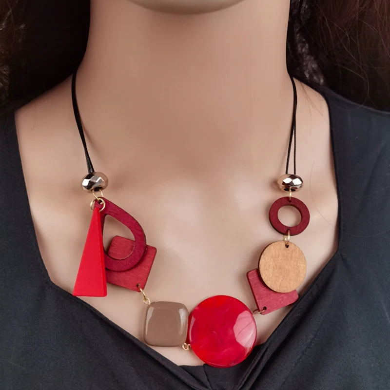 Collana con Pendente Asimmetrico Stile Boho rosso