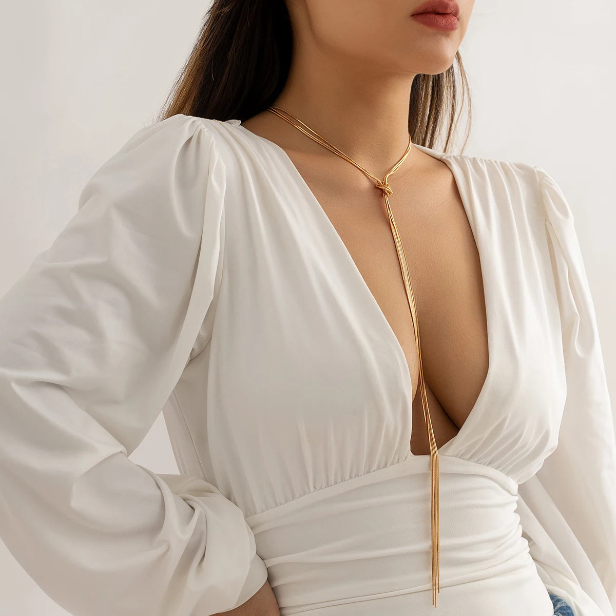 Long Collier De Décolleté avec Noeud femme