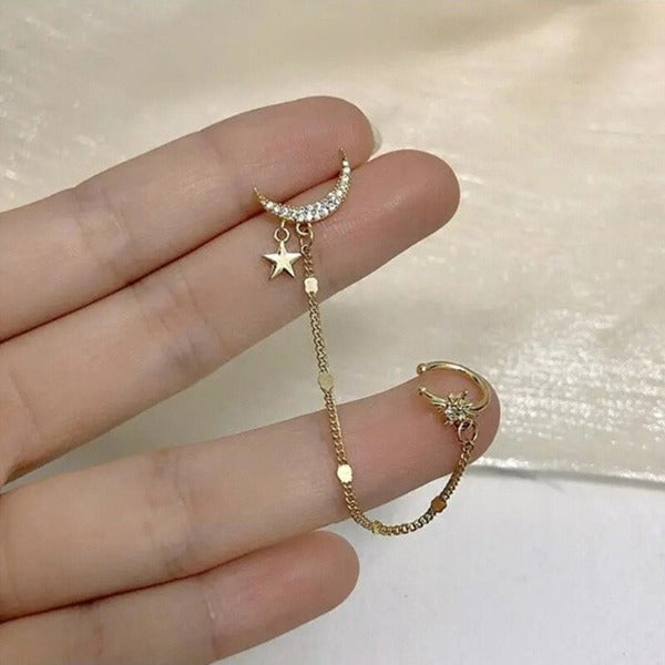 Boucles D'Oreilles Femme Étoile Strass - Acier Inoxydable, Finition Oxydée, Diamètre 8mm, Marque Laimons