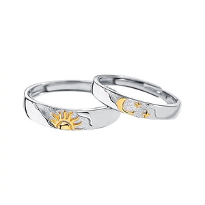 Lot de 2 Bagues pour Couples Anneau Lune et Soleil Zircon