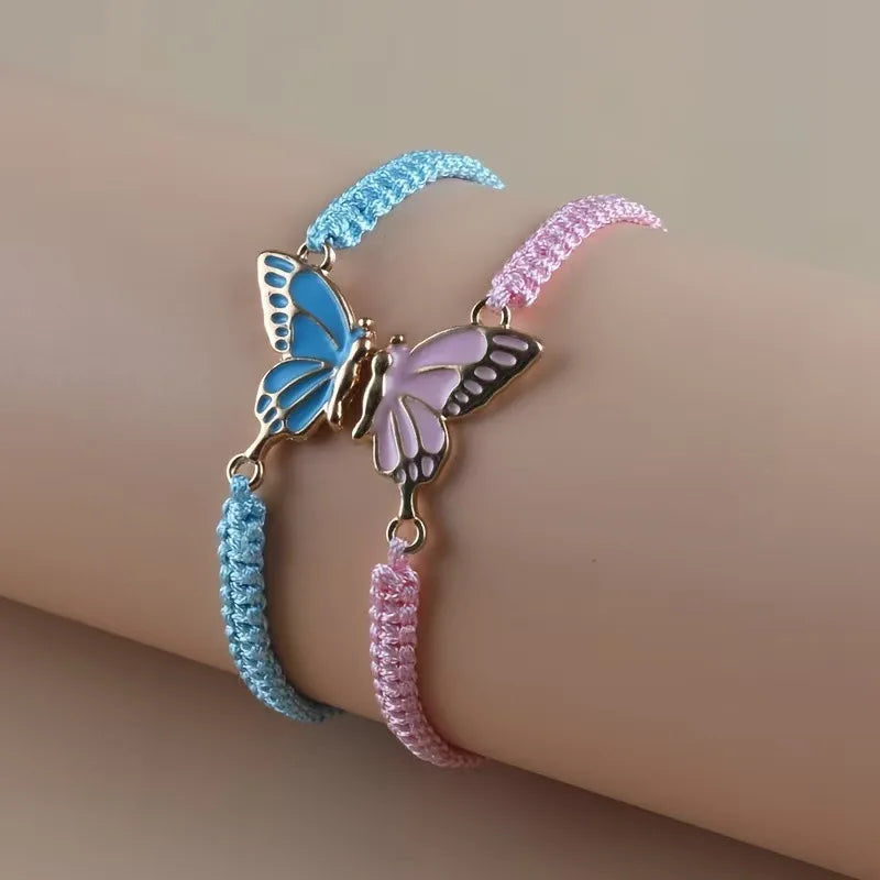 Lot de 2 Bracelets Aile de Papillon pour Meilleurs Amis bleu et rose