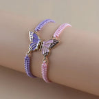 Lot de 2 Bracelets Aile de Papillon pour Meilleurs Amis violet et rose