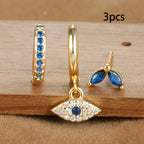 Conjunto de 3 brincos e pendente de proteção olho azul
