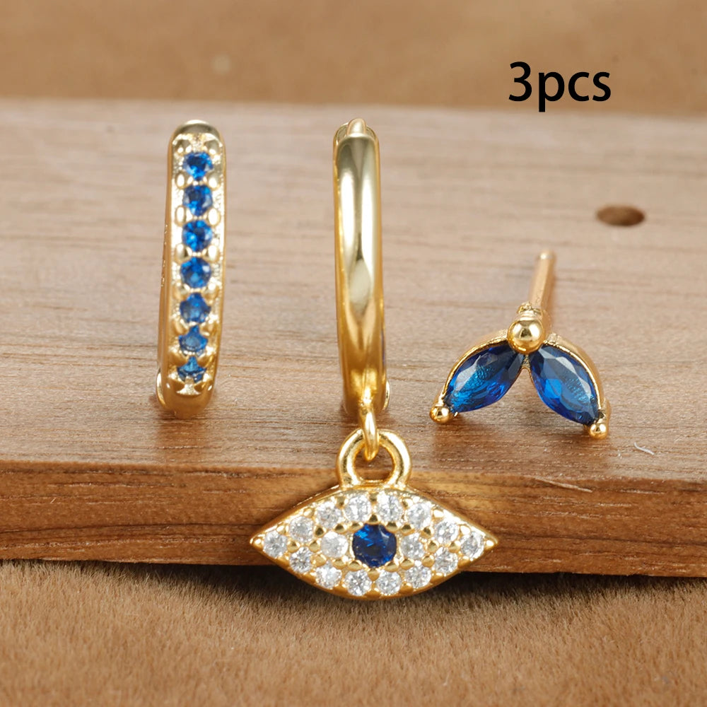 Lot de 3 boucles d'oreilles et pendentif de protection oeil bleu