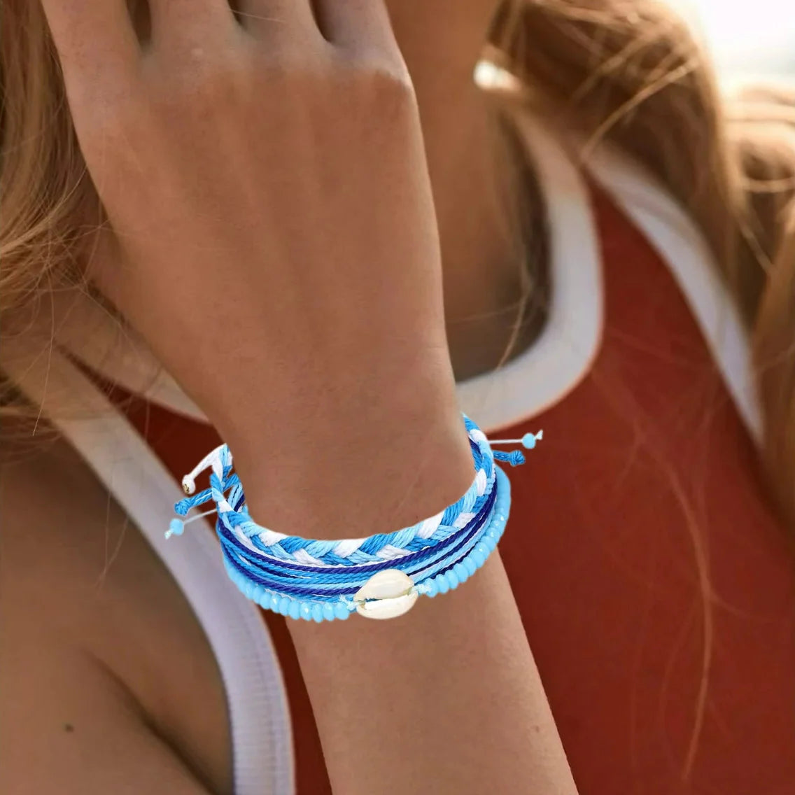 Set aus 3 farbigen, wasserdichten brasilianischen Armbändern türkisblau