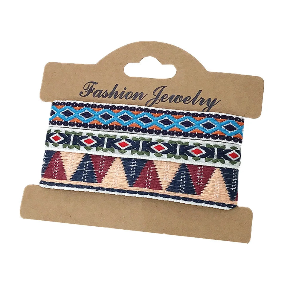 Set aus 3 brasilianischen Armbändern im ethnischen Stil, handgefertigt, blau und rot