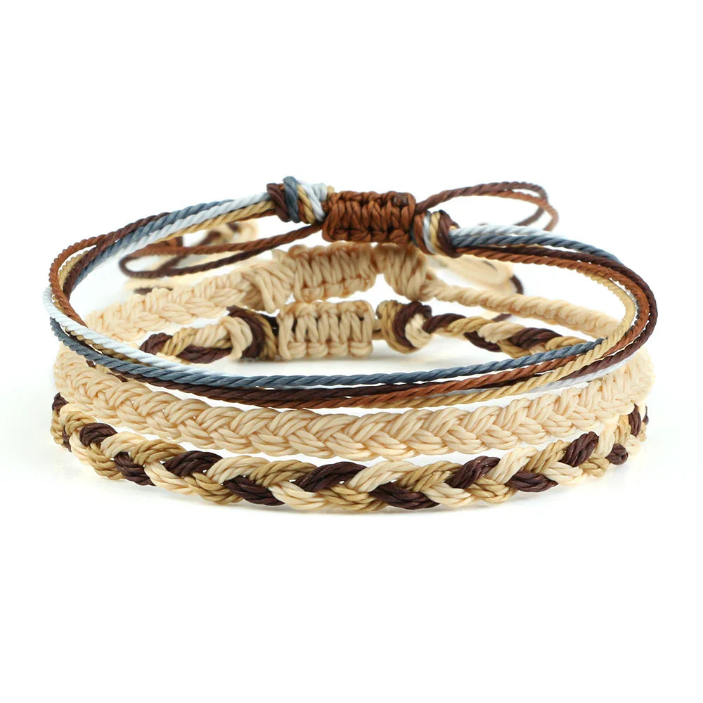 3er-Set wasserdichte geflochtene brasilianische Armbänder beige