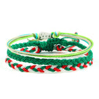 Lot de 3 Bracelets Brésiliens Tressés Imperméables vert et rouge 
