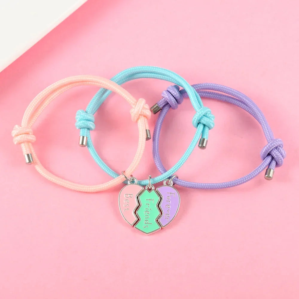 Lot de 3 Bracelets en Corde pour Trio de Meilleurs Amis argent