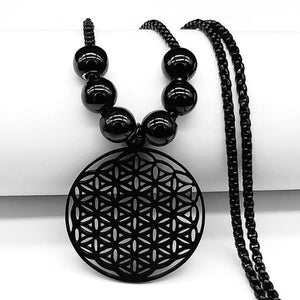 Pendentif Fleur de Vie Perles Collier Mandala Homme Femme Dawapara noir