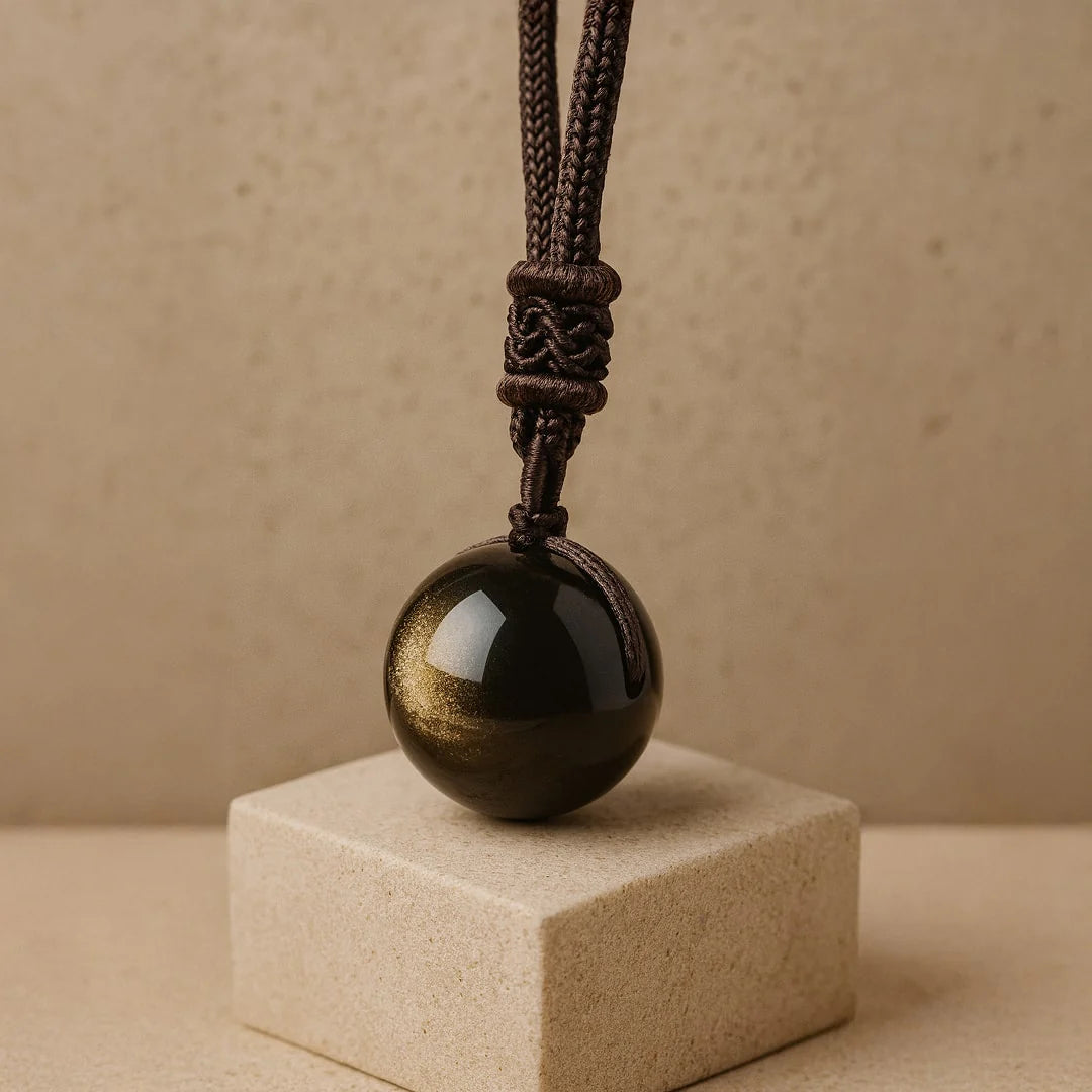 Pendentif "Sphère" en Obsidienne Dorée Bouclier Energétique