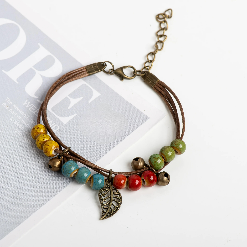 Bracelet Marron avec Feuille Automnale