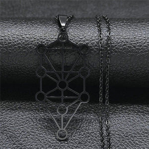Collier Pendentif Kaballe Diagramme Arbre de Vie Sephiroth noir