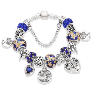 Bracelet Arbre de Vie Argent Femme bleu marine